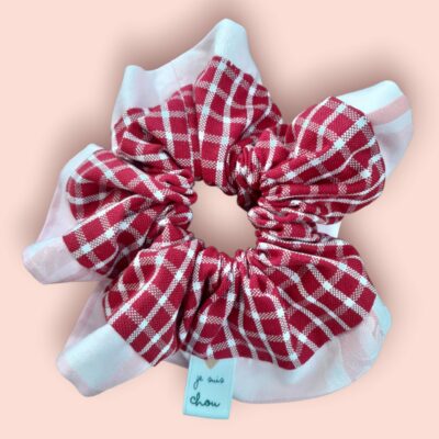 Chouchou adorée carreaux rouges + rose