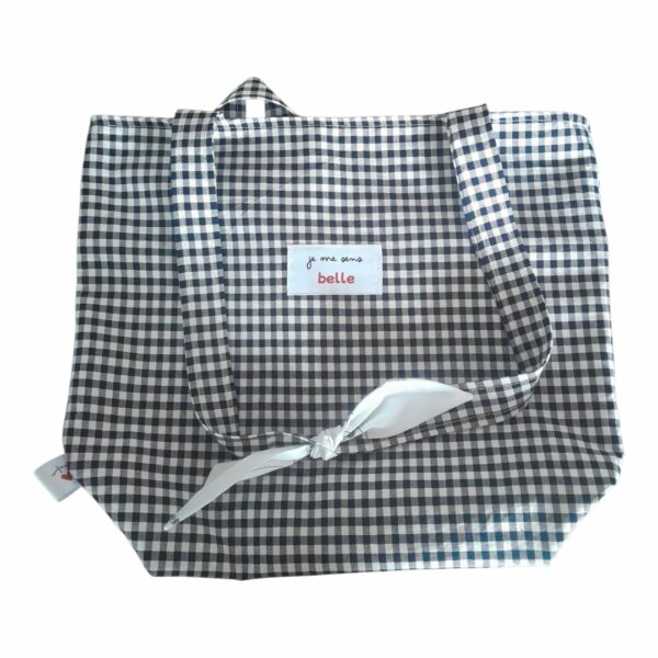Sac confiante bi-matière vichy noir + motif floral – Image 2