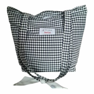Sac confiante bi-matière vichy noir + motif floral