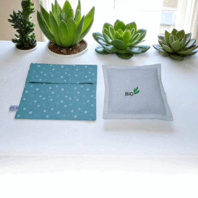 Bouillotte sèche aux graines de lin ou lin et lavande, déhoussable et lavable, modèle fleuri fond vert