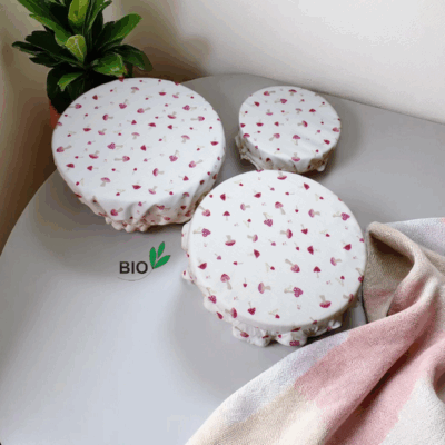 charlotte alimentaire coton bio doublé PUL certifié contact alimentaire motif champignons