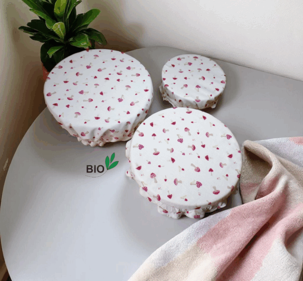 charlotte alimentaire coton bio doublé PUL certifié contact alimentaire motif champignons