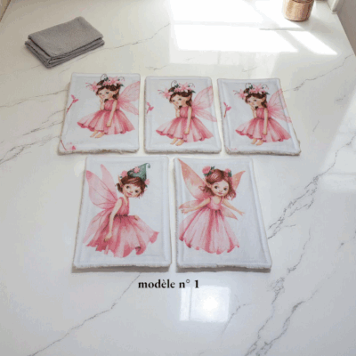 Lot de 5 grandes lingettes, débarbouillettes enfant et bébé coton doublé bambou toute douce