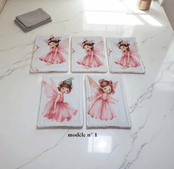 Lot de 5 grandes lingettes, débarbouillettes enfant et bébé coton doublé bambou toute douce