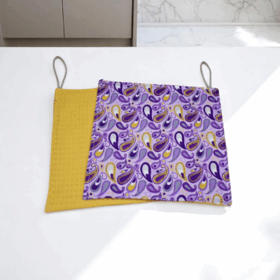 Lavette lavable et réutilisable en coton imprimé et nid d'abeille taille L, modèle au choix