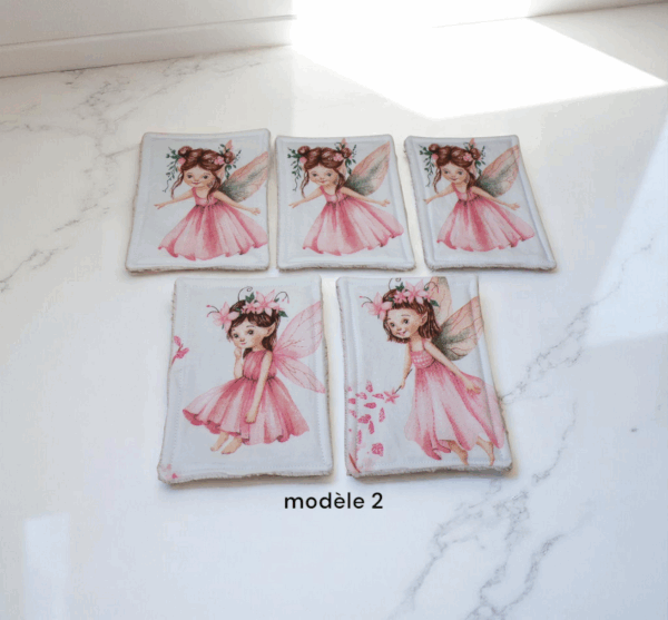 Lot de 5 grandes lingettes, débarbouillettes enfant et bébé coton doublé bambou toute douce – Image 2