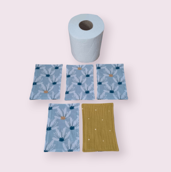 papier toilette lavable, réutilisable en lot de 5 feuilles coton /double gaze de coton modèle au choix – Image 7