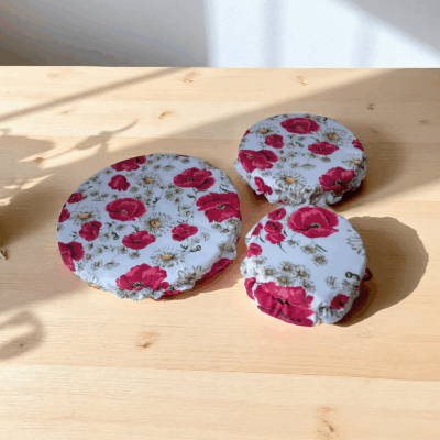charlotte alimentaire coton doublé PUL certifié contact alimentaire lot de 3 modèle coquelicots