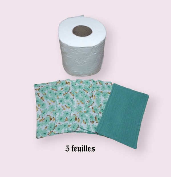 papier toilette lavable, réutilisable en lot de 5 feuilles coton /double gaze de coton modèle au choix – Image 3