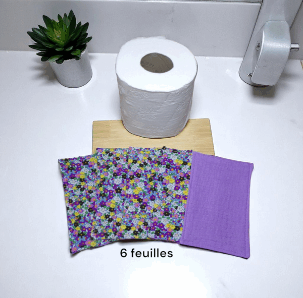 papier toilette lavable, réutilisable en lot de 5 feuilles coton /double gaze de coton modèle au choix