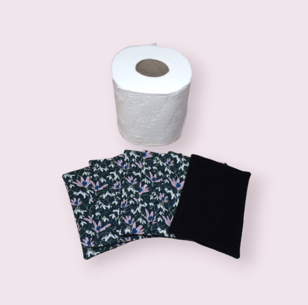 papier toilette lavable, réutilisable en lot de 5 feuilles coton /double gaze de coton modèle au choix – Image 8