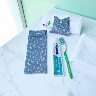 Etui pour brosse à dents et dentifrice nomade en coton biologique, pochette à savon offerte modèle au choix