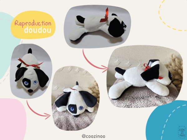 reproduction doudou chien noir et blanc