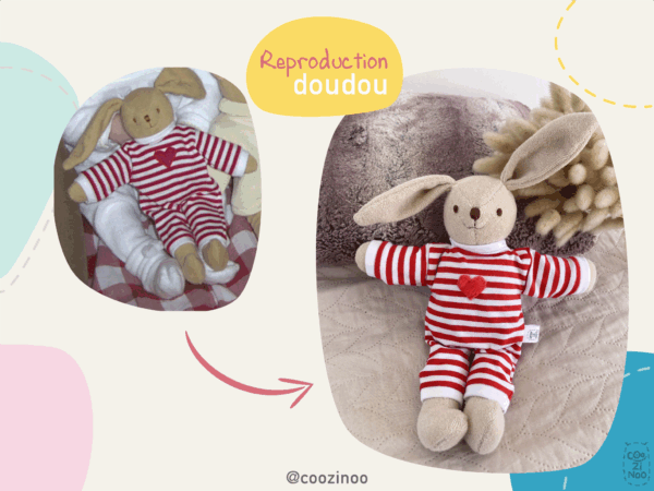 reproduction doudou lapin mariniere rouge