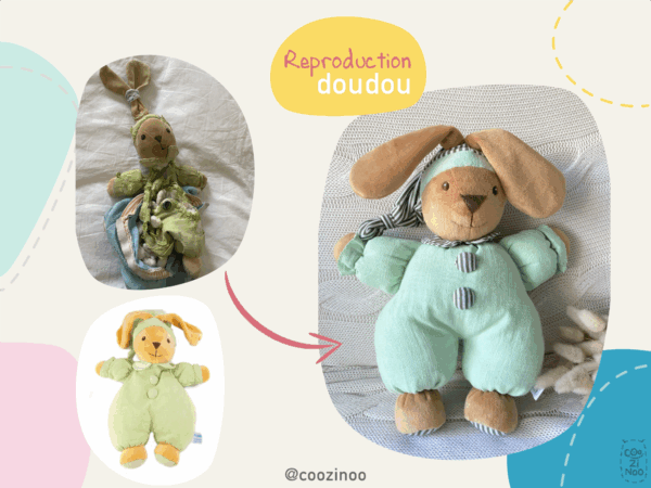 reproduction doudou lapin vert