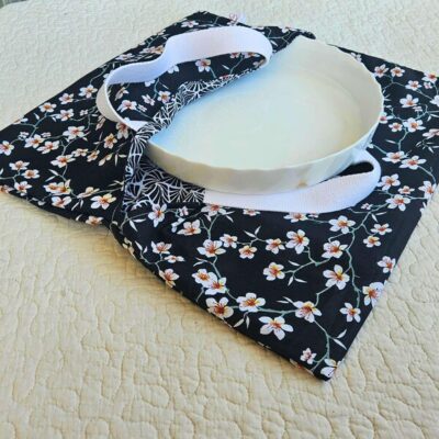 Sac à Tarte – Fleurs d'amandier noir – Porte plat réversible