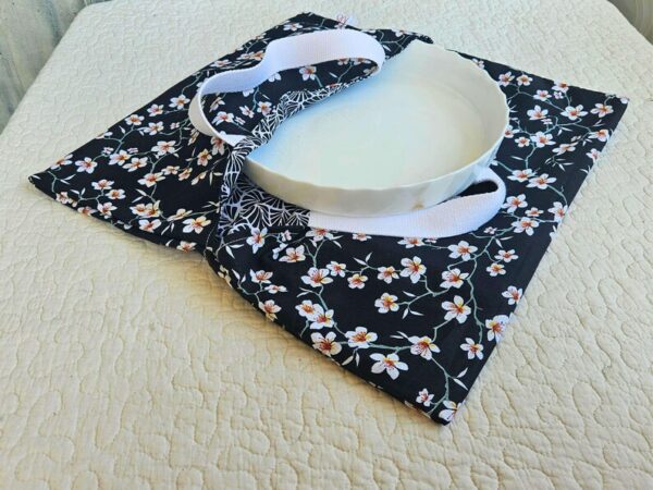 Sac à Tarte – Fleurs d'amandier noir – Porte plat réversible