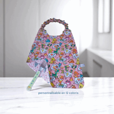 Serviette de cantine élastique, bavoir maternelle, serviette personnalisable, modèle fille