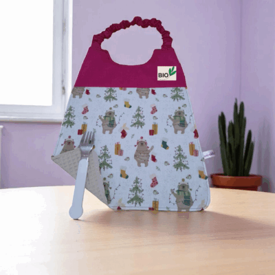 Serviette de cantine élastique en coton biologique, bavoir maternelle, serviette personnalisable, modèle Noël