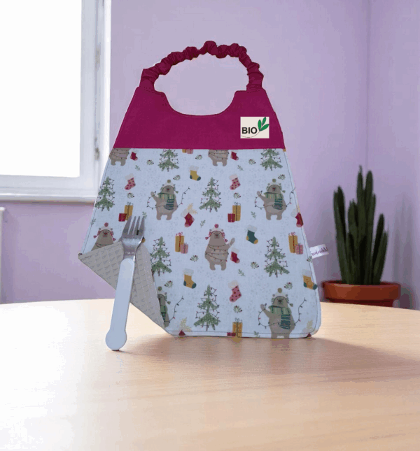 Serviette de cantine élastique en coton biologique, bavoir maternelle, serviette personnalisable, modèle Noël