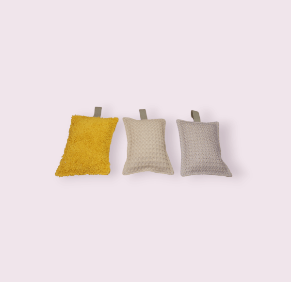 lot de 3 éponges lavables et grattantes coton doublé éponge et nid d'abeille et filet mesh modèle au choix – Image 6