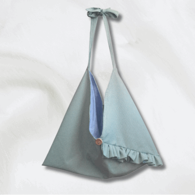Sac origami rayonnante bi-matière pied-de-poule vert + mauve