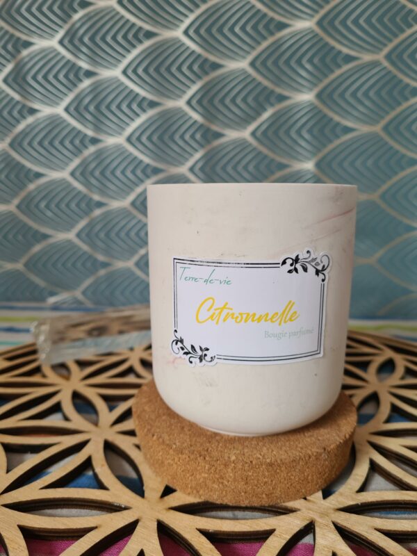 Bougie citronnelle - pot céramique marbré rose