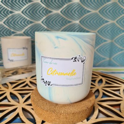 Bougie Citronnelle - pot céramique marbré bleu