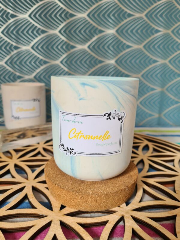 Bougie Citronnelle - pot céramique marbré bleu
