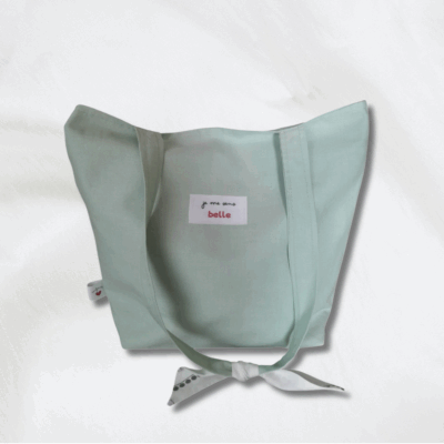 Sac tote bag confiante bi-matière vert clair + motif floral blanc