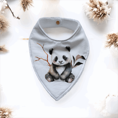 Bavoir bandana panda – 0/9 mois – Coton & bambou Oeko-Tex®