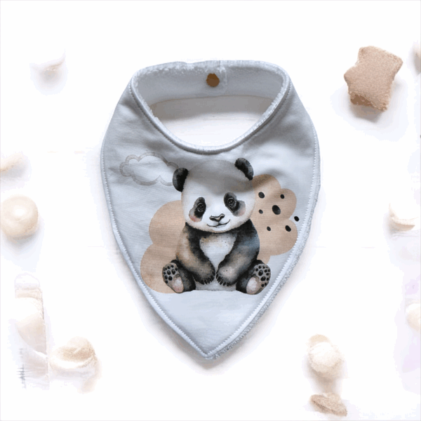 Bavoir bandana panda – 0/9 mois – Coton & bambou Oeko-Tex®
