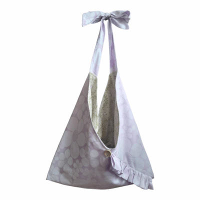 Sac origami rayonnante bi-matière motif floral mauve + floral