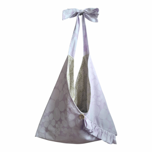 Sac origami rayonnante bi-matière motif floral mauve + floral
