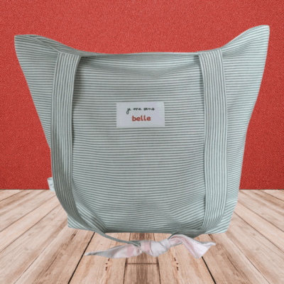 Sac tote bag confiante bi-matière vert rayé + rose à carreaux