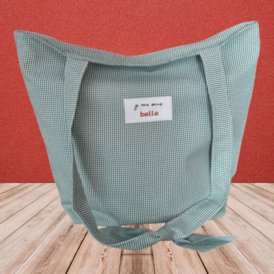 Sac tote bag confiante bi-matière pied-de-poule + bleu-gris