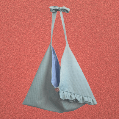 Sac origami rayonnante bi-matière pied-de-poule vert + mauve