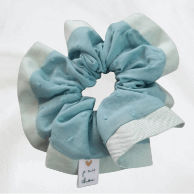 Chouchou adorée carreaux vert plumetis + vert