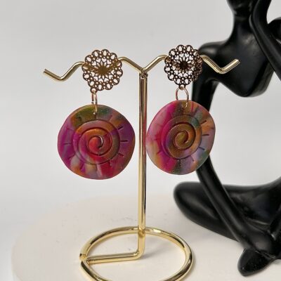 Boucles d’oreilles en pâte polymère, multicolores, spirale