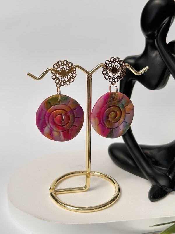 Boucles d’oreilles en pâte polymère, multicolores, spirale