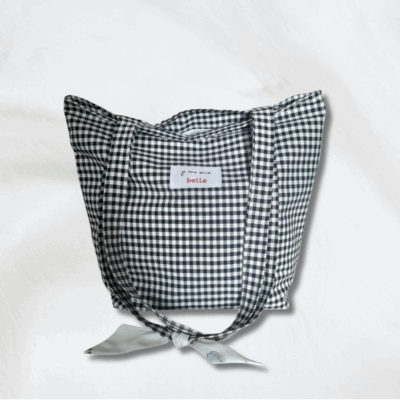Sac tote bag confiante bi-matière vichy noir + motif floral