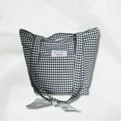 Sac tote bag confiante bi-matière vichy noir + motif floral
