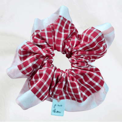 Chouchou adorée carreaux rouges + rose