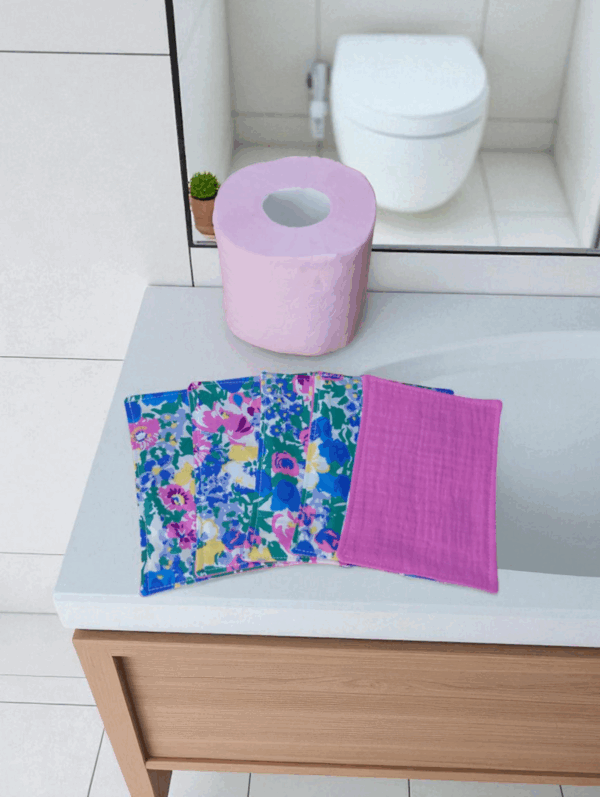 papier toilette lavable, réutilisable en lot de 5 feuilles coton /double gaze de coton modèle au choix – Image 15