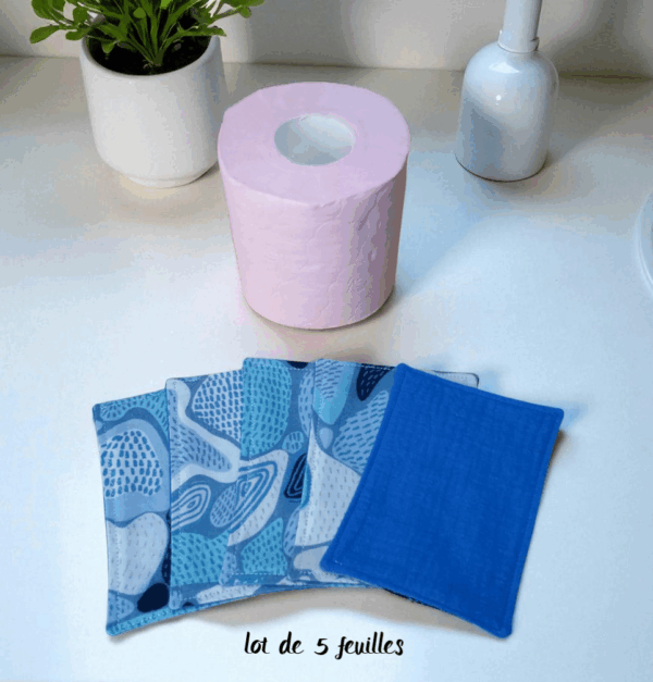 papier toilette lavable, réutilisable en lot de 5 feuilles coton /double gaze de coton modèle au choix – Image 11
