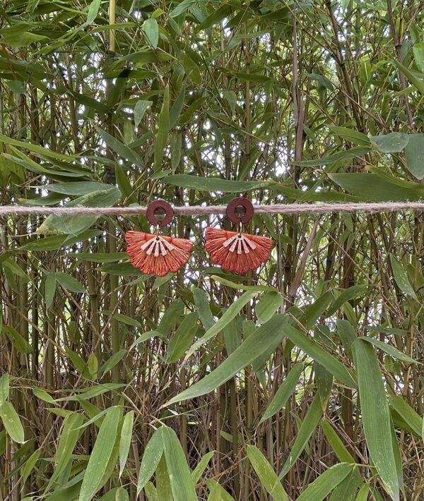 Boucles d’oreilles « Éventail », en pâte polymère orange doré
