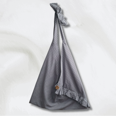 Sac origami rayonnante bi-matière pois mauve + rayures colorées