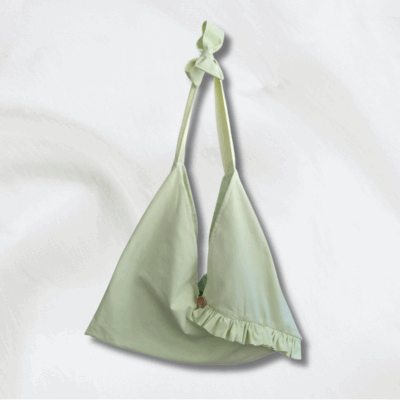 Sac origami rayonnante bi-matière jaune anis + motif floral vert