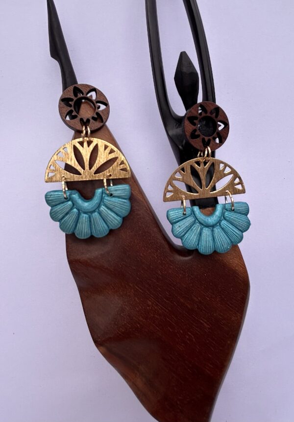 Boucles d’oreilles « Les Solaires » en pâte polymère turquoise – Image 2