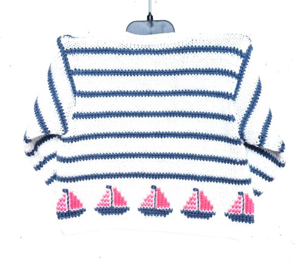 Gilet brassière bébé, tricot main avec des bateaux, taille 3 mois – Image 2